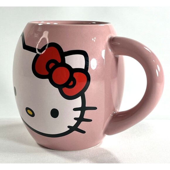 Hello Kitty Pink Oval Ceramic Mug 18 oz Vandor Double Sided 2011 Sanrio Kawaii - Picture 3 of 9